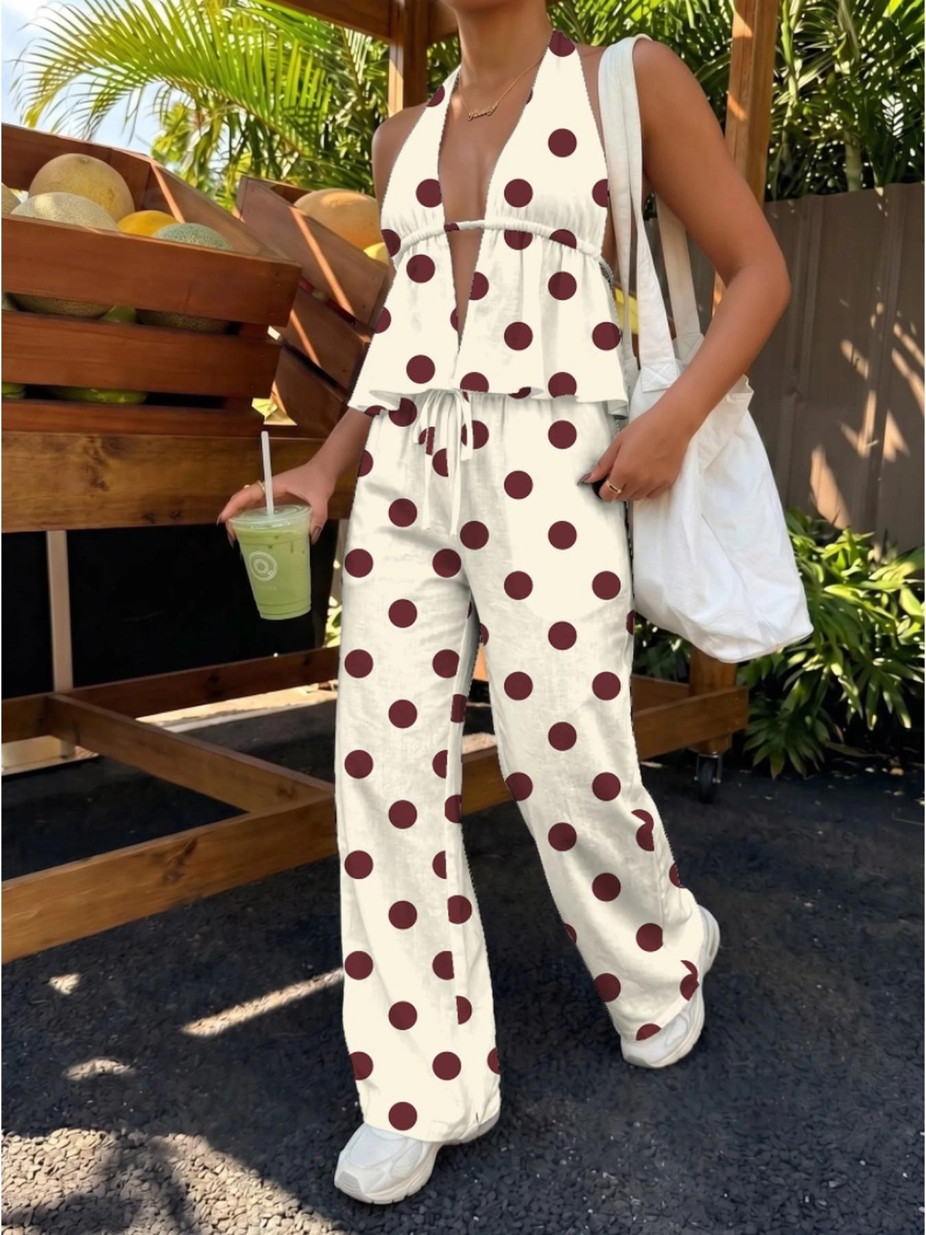 Ethnic Fashion Design - Vintage Büyük Noktalı Halter Bluz ve